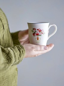 Cană din ceramică cu motive florale și margine albastră pictată manual, 310 ml, 9×10 cm, „Dorothy"