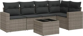 vidaXL Set mobilier grădină cu perne, 6 piese, gri, poliratan