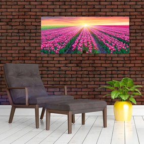 Tablou cu câmp de lalele cu soare (120x50 cm)