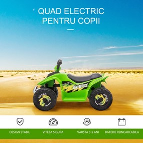ATV Copii Electric HOMCOM cu Baterie Incarcabila 6V, Viteza 2,8-4,6km/h, Varsta 3-5 Ani, 72x40x45,5cm, Verde | Aosom RO