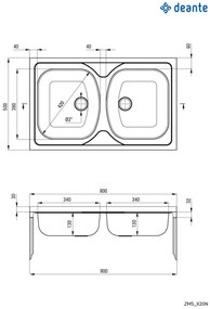 Chiuvetă din inox, 2-cuve - pe mască, Tango, ZM5_020N