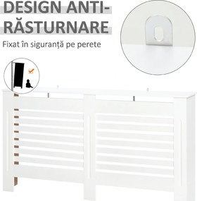 HOMCOM Mască de Calorifer cu Lamele și Raft din Lemn Alb 172x19x81 cm | Aosom Romania