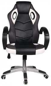 Scaun gaming si birou NOVOKIDS™ Gamer PRO, Rotatie 360 grade, Design ergonomic, Inaltime reglabila 117-127 cm, Latime 60 cm, Max 120 kg, Alb cu Negru
