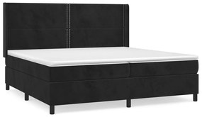 Pat box spring cu saltea, negru, 200x200 cm, catifea Negru, 200 x 200 cm, Culoare unica si cuie de tapiterie