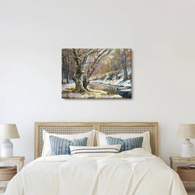 Tablou cu peisaj de iarnă pictat (70x50 cm)