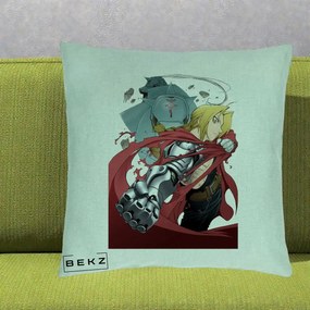 Perna Personalizata Fullmetal Alchemist Brotherhood Edward si Al Poster, 40x40 cm, Verde Menta, Husa Detasabila, Perna Inclusa, BEKZ®