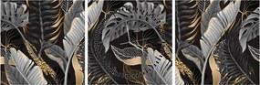 Tablou - Frunze tropicale, Galben - auriu (cu ceas) (90x30 cm)