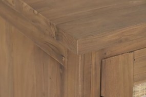 Comodă TV din lemn de tec reciclat, natur, 2 uși cu panouri din ratan împletit și nișe deschise cu raft central, 50 x 140 x 45 cm, „Dijon”
