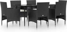 vidaXL Set de masă pentru grădină, 7 piese, cu perne, negru