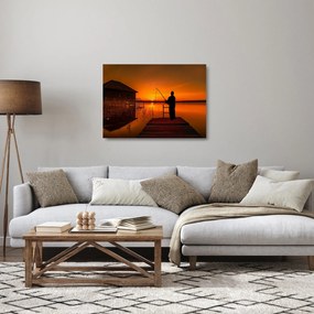 Tablou pe sticlă cu pescar (70x50 cm)