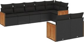 vidaXL Set mobilier de grădină cu perne, 8 piese, negru, poliratan