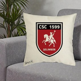 Perna Personalizata CSC 1599 Selimbar Fotbal, 40x40 cm, Ecru, Husa Detasabila, Perna Inclusa, BEKZ®