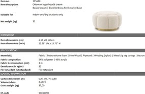 Taburete ottoman design elegant LUX Inger, boucle crem 115620 HZ