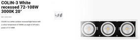 Spot LED incastrabil COLIN-3 White recessed 72-108W 3000K 20°