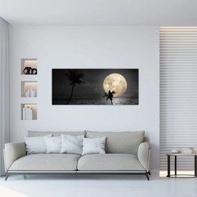 Tablou - Plaja cu lună plină, nuanțe gri (120x50 cm)