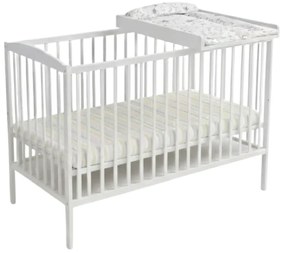 Patut din lemn masiv 120x60 cm Kidizi Orella alb, masuta infasat din lemn si salteluta incluse, reglabil pe 3 nivele, certificat EN71