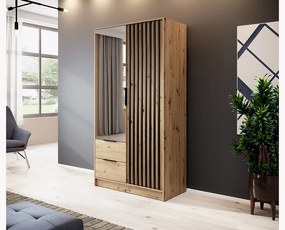 Dulap cu oglindă Neria 105 cm - stejar artisan / negru