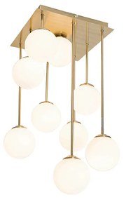 Plafoniera moderna aurie cu sticla opala cu 9 lumini - Atena