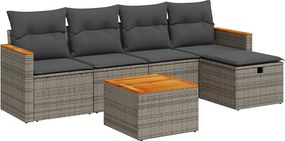 vidaXL Set mobilier grădină cu perne, 6 piese, gri, poliratan