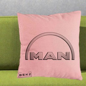 Perna Personalizata cu emblema MAN, 40x40 cm, Roz, Husa Detasabila, Perna Inclusa, BEKZ®
