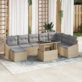 vidaXL Set de Canapele pentru Grădină 9 Piese cu Perne din Ratan Poliester Bej