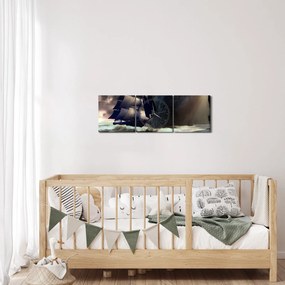 Tablou - Navă printre recife (cu ceas) (90x30 cm)