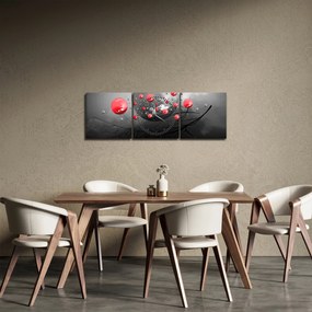 Tabloul cu bile abstracte roșii (cu ceas) (90x30 cm)