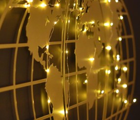 Decoratiune de perete Metal World Map Globe Led - Gold, Aur, 120x1x60 cm