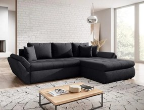Colțar extensibil dumonde cu ladă de depozitare si sezut confortabil din spuma high-density, Loana Euphoria Black II 270x185 cm