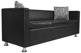 242208 vidaXL Canapea cu 3 locuri, negru, piele artificială