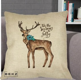 Perna Decorativa Ren Tis the Season to be Jolly, 40x40 cm, Crem, Husa Detasabila, Perna Inclusa, BEKZ®