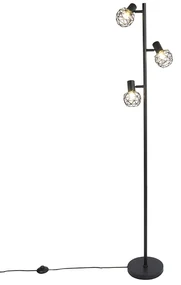 Lampa de podea de design neagra cu 3 lumini reglabile - Mesh