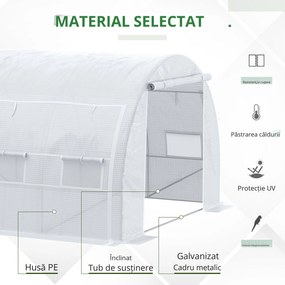 Outsunny Seră cu Tunel cu Ușă, Panouri și 8 Ferestre Rulabile, în Oțel Zincat și PE, 3.97x3x2 m, Alb | Aosom Romania