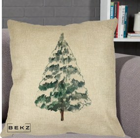 Perna Decorativa cu tematica de Craciun, Brad 2, 40x40 cm, Crem, Husa Detasabila, Perna Inclusa, BEKZ®