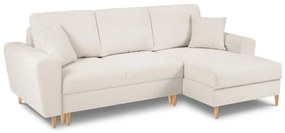 Colțar bej extensibil, cu spațiu de depozitare cu tapițerie din țesătură bouclé (cu colț pe partea dreaptă, cu șezlong) Kyoto – Cosmopolitan Design