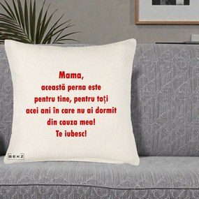 Cadou pentru Mama - Perna Personalizata Perna pentru Mama, 40x40 cm, Crem Reliefat, Husa Detasabila, Perna Inclusa, BEKZ®