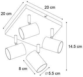 Plafonieră modernă albă cu 4 lumini, pătrată, reglabilă - Jeana