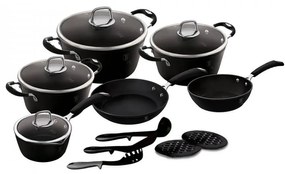 Set oale si tigai marmorate (15 piese) din aluminiu forjat Black Professional Line Berlinger Haus BH 6129