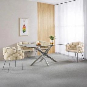 RESIGILAT- Scaun dining, tapiterie catifea, cadru metalic crom, Bej