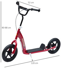 HOMCOM Trotinetă pentru Copii cu Frână de Spate și Ghidon Reglabil Roșu | Aosom Romania