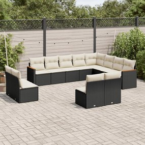 vidaXL Set canapele de grădină, 12 piese, cu perne, negru, poliratan