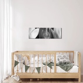 Tablou - Lalele alb negre (cu ceas) (90x30 cm)