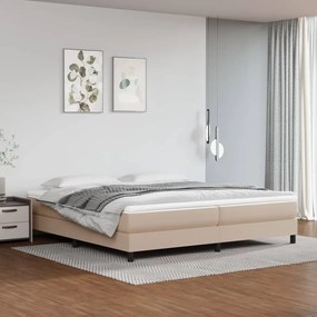 3144284 vidaXL Pat continental cu saltea, cappuccino, 200x200 cm, piele eco