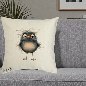 Perna Decorativa Pui Negru Zbarlit cu Pene Fine, 40x40 cm, Ecru, Husa Detasabila, Perna Inclusa, BEKZ®