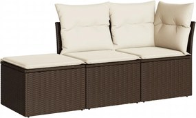 vidaXL Set canapele de grădină cu perne, 3 piese, maro, poliratan