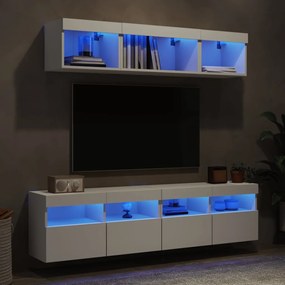 vidaXL Unități de perete TV cu LED-uri, 5 piese, alb, lemn prelucrat