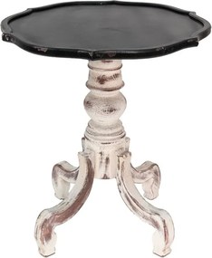 Măsuță laterală rotundă brocante din lemn, blat negru, picior baroc alb antichizat, Ø 66 cm, „Céleste"