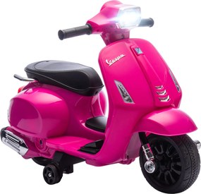 AIYAPLAY Motocicletă electrică copii Vespa 6V cu roți de sprijin, far, claxon pentru 2-6 ani 71 x 37 x 52 cm Roz | Aosom Romania