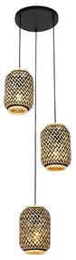 Lampă suspendată orientală din bambus cu negru cu 3 lumini - Yvonne