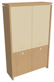 Dulap înalt Verno 128 x 46 x 210 cm, uși combinate, stejar deschis / vanilie